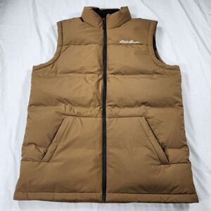 Eddie Bauer‎ Puffer Vest Mens TL Brown Down Full Zip Packable Pockets